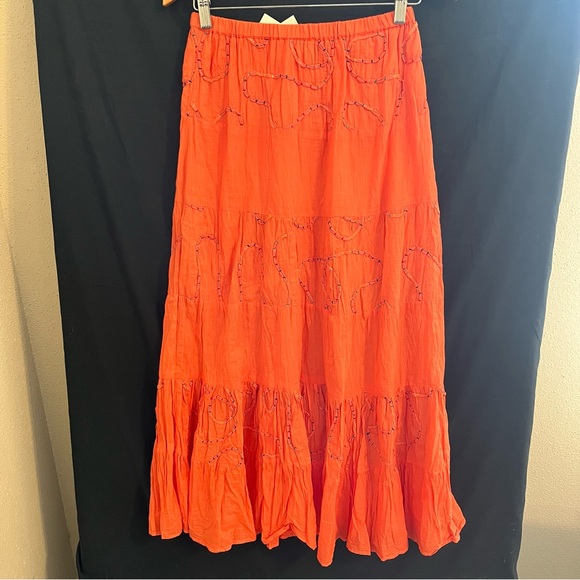 Solitaire by Ravi Khosla NWT Orange Prairie Skirt | 100% Cotton, Size Medium - Picture 1 of 12
